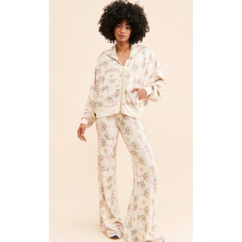 Selkie x Free People Zip-Up All Day Pillow Ivory Floral Hoodie Jacket Size Small - Picture 5 of 5